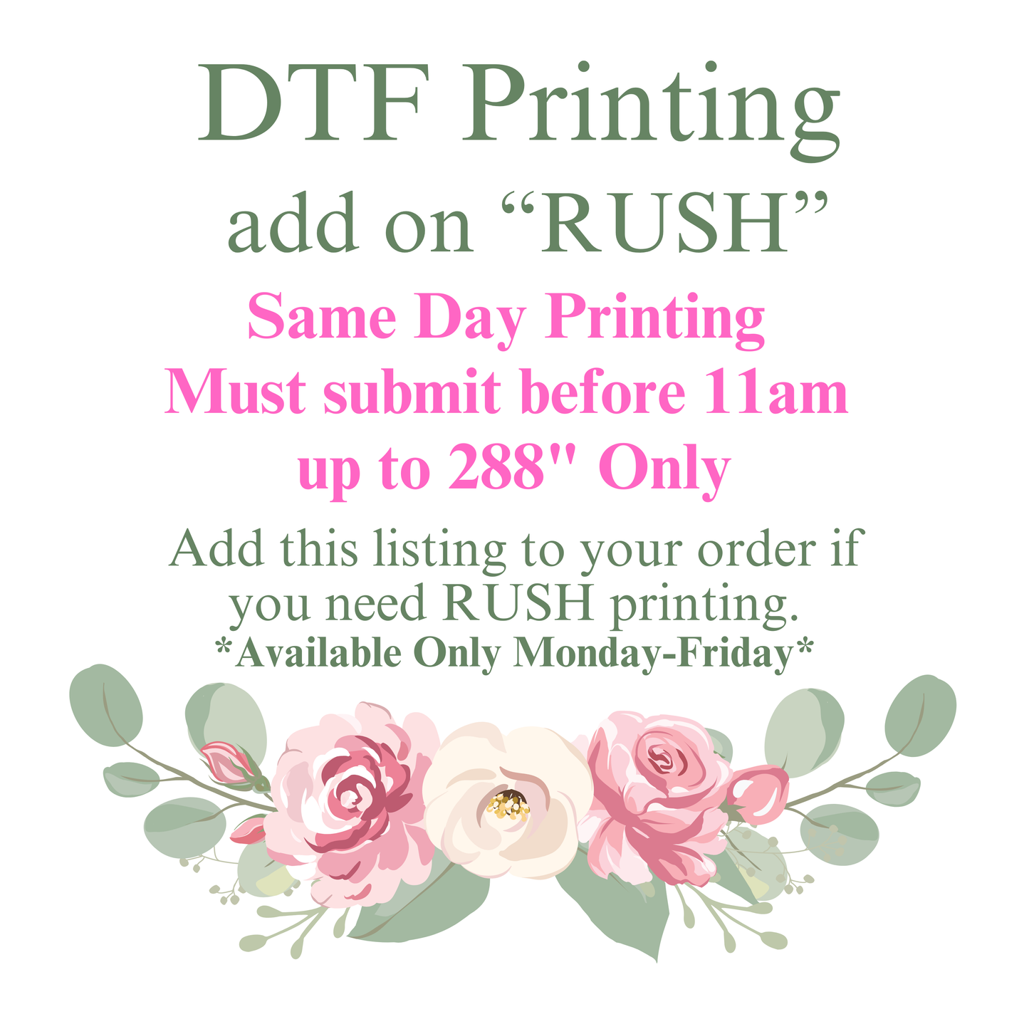 RUSH PRINTING FEE-(Same Day) Mon thru Fri up to 288" in length
