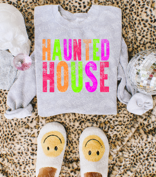 Haunted House Neon DTF Transfer