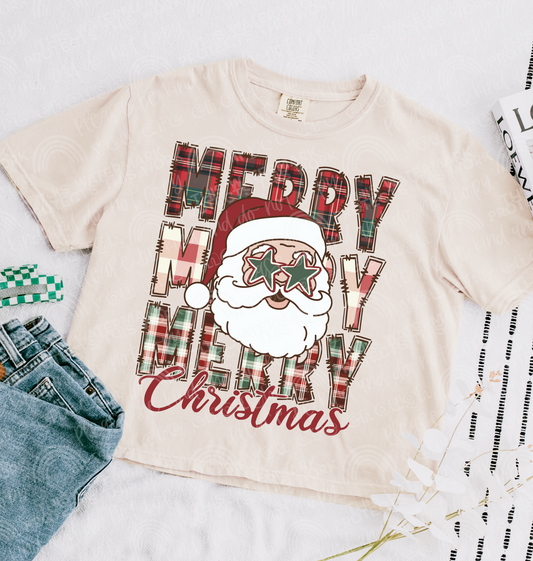 Plaid Merry Santa DTF Transfer