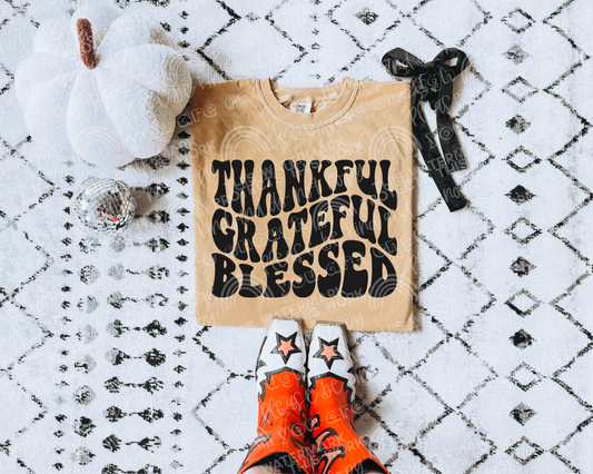 Thankful Grateful Blessed Wavy DTF Transfer