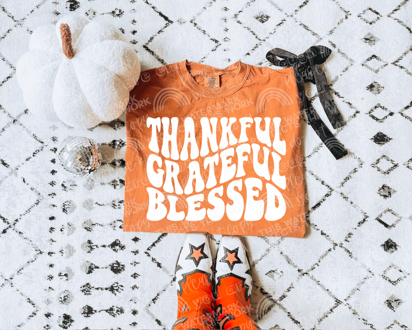 Thankful Grateful Blessed Wavy DTF Transfer
