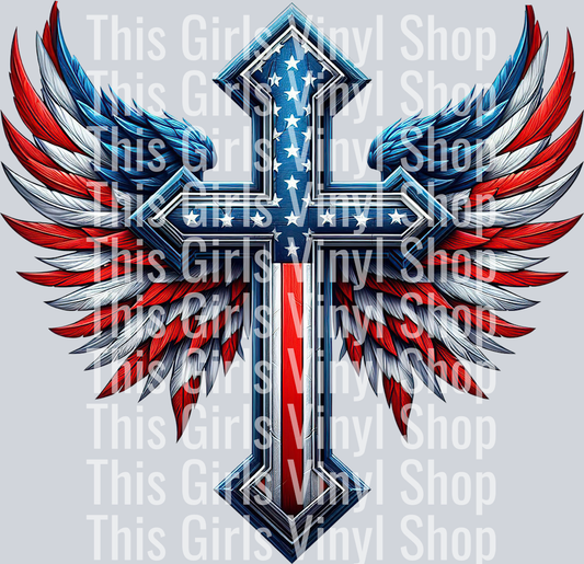American Flag Cross With  Wings