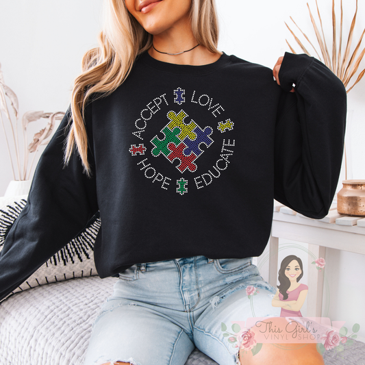 Accept Love Hope Educate Puzzle Spangle Transfer