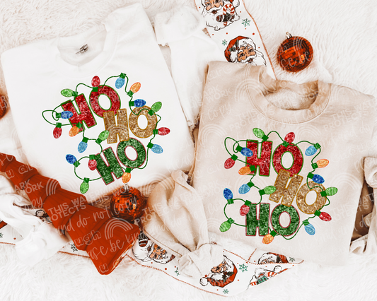 Ho Ho Ho Lights Faux Embroidery DTF Transfer