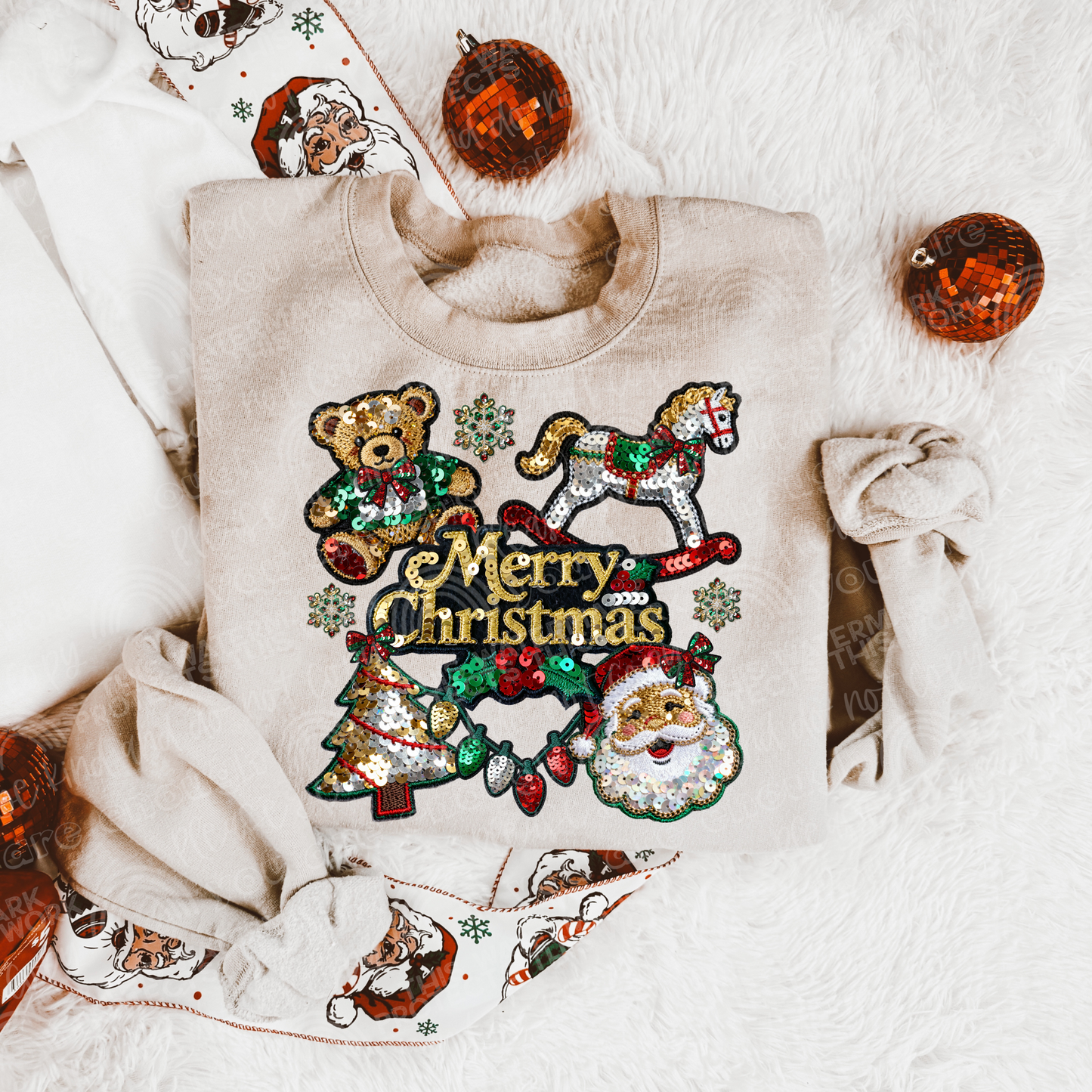 Vintage Merry Christmas Collage Sequins