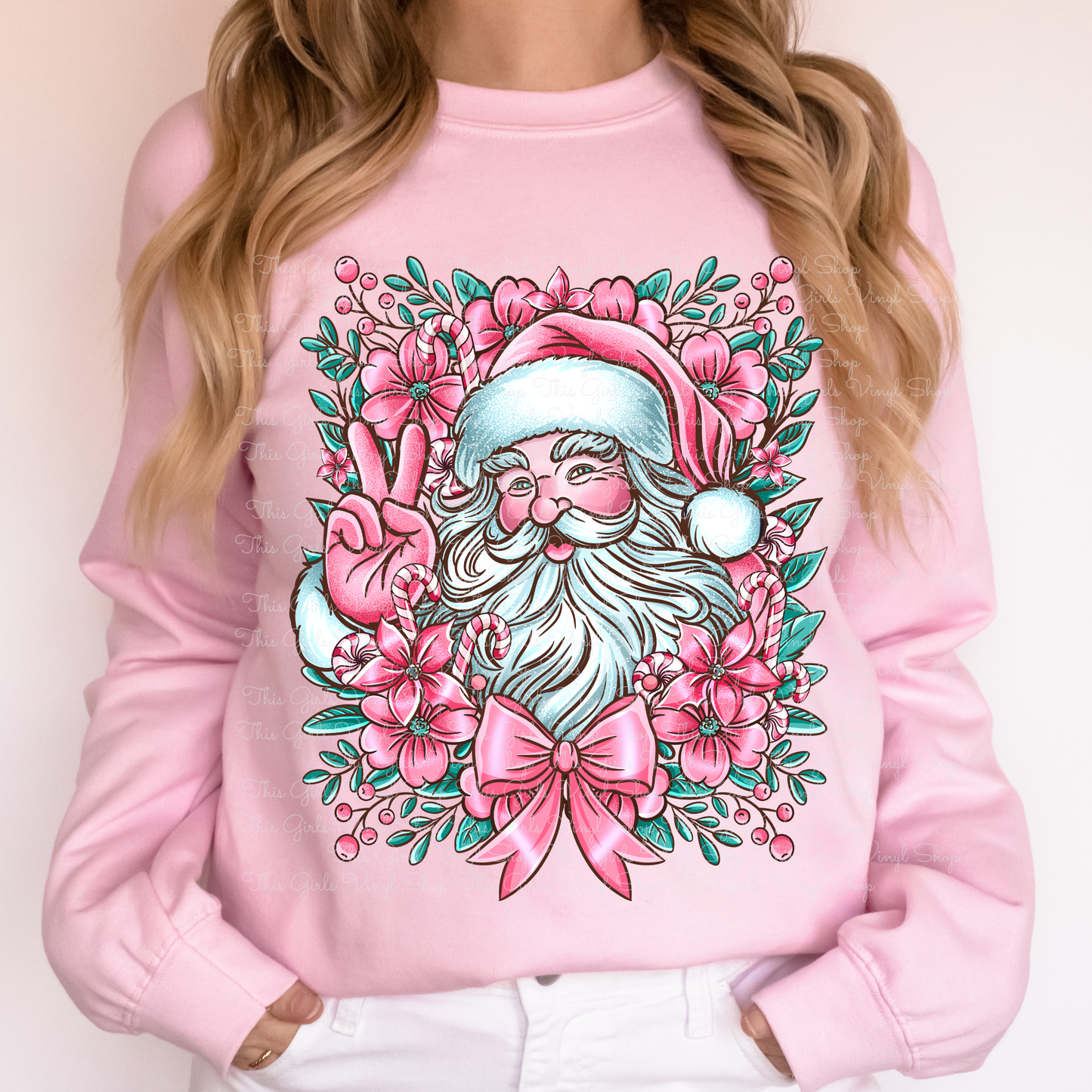 Pink Floral Santa DTF Transfer