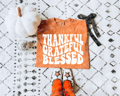 Thankful Grateful Blessed Wavy DTF Transfer