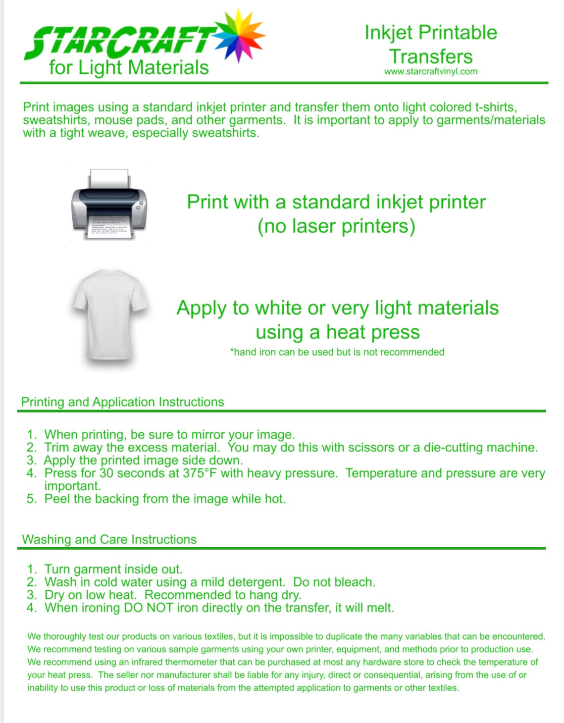 Instructions for Premium Inkjet Transfer Paper for Dark & Light Materi -  iCraftVinyl